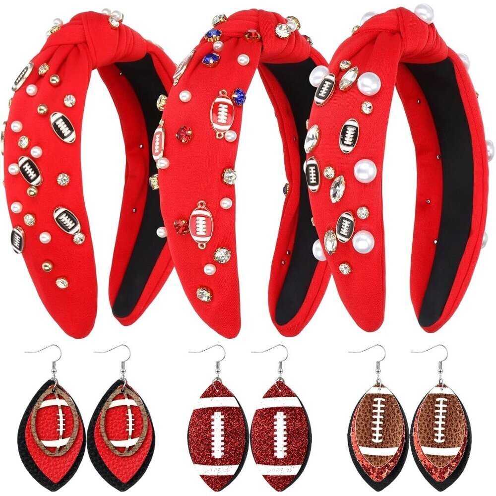 Football Headbands and Earrings Set Women Sports Fan Gift Game Day Accessories